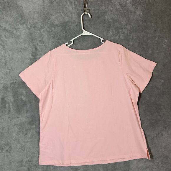 Quacker Factory Size 1X Pink Rhinestone Floral Short Sleeve Plus T-shirt Spring - Picture 3 of 9